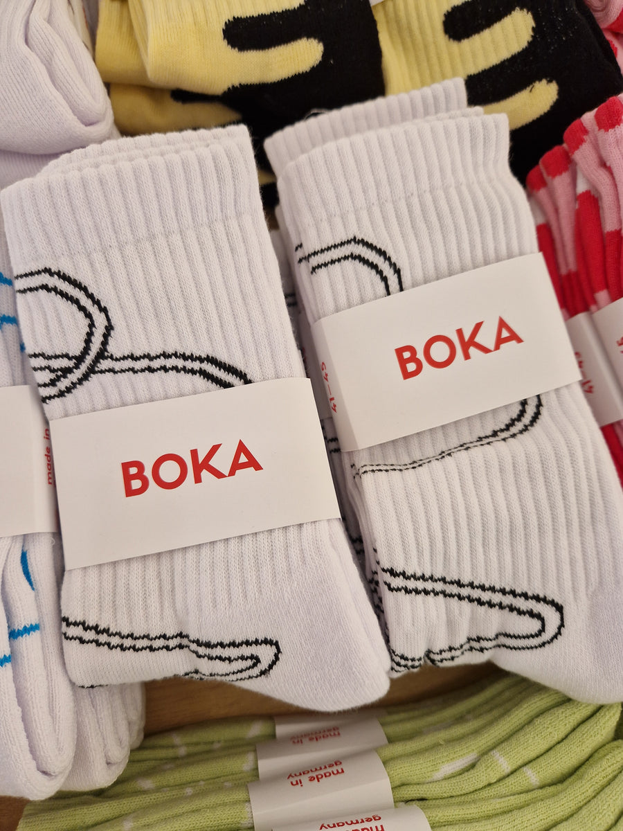 Boka Socken schwarz weiß Schnur